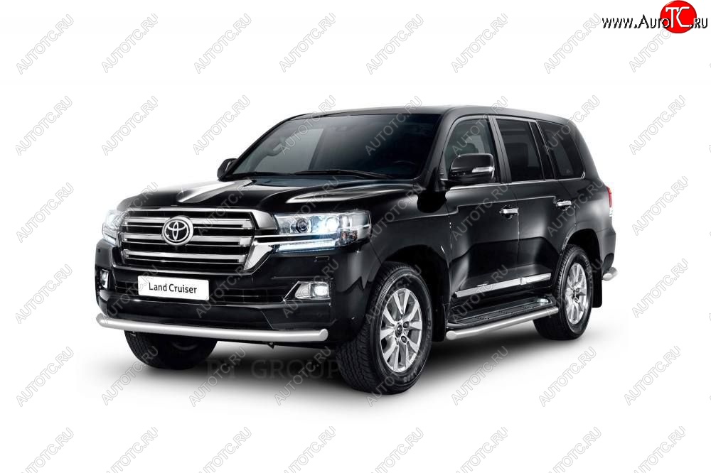 21 589 р. Защита переднего бампера одинарная из трубы d63 мм Petroil Tuning  Toyota Land Cruiser  200 (2015-2021) 2-ой рестайлинг (Нержавеющая полированная сталь)  с доставкой в г. Кемерово