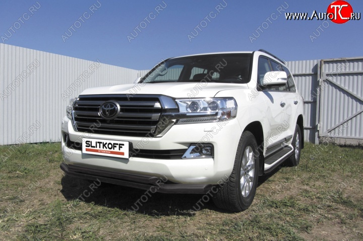 14 949 р. Защита переднего бампер Slitkoff  Toyota Land Cruiser  200 (2015-2021) 2-ой рестайлинг (Цвет: серебристый)  с доставкой в г. Кемерово