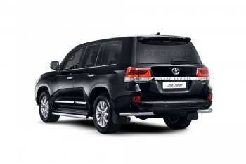 21 869 р. Защита заднего бампера Petroil Tuning (уголки, d63)  Toyota Land Cruiser  200 (2015-2021) 2-ой рестайлинг (Нержавеющая полированная сталь)  с доставкой в г. Кемерово. Увеличить фотографию 1