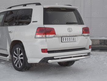 Защита заднего бампера (Ø76 дуга/42 дуга+декор паз, нержавейка) SLITKOFF Toyota Land Cruiser  200 (2015-2021) 2-ой рестайлинг