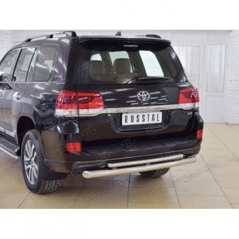 Защита заднего бампера (Ø76 дуга/42 дуга+декор паз, нержавейка) SLITKOFF Toyota Land Cruiser  200 (2015-2021) 2-ой рестайлинг