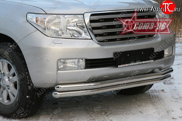 31 859 р. Защита переднего бампера двойная Souz-96 (d60/60).  Toyota Land Cruiser  200 (2007-2012) дорестайлинг  с доставкой в г. Кемерово