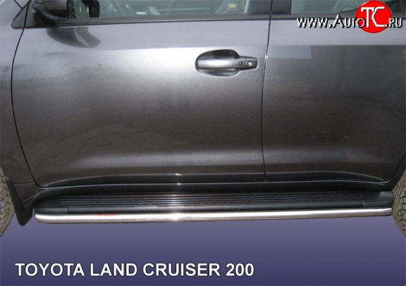 13 799 р. Защита штатных порогов из круглой трубы диаметром 42 мм Slitkoff Toyota Land Cruiser 200 дорестайлинг (2007-2012) (Цвет: нержавеющая полированная сталь)  с доставкой в г. Кемерово