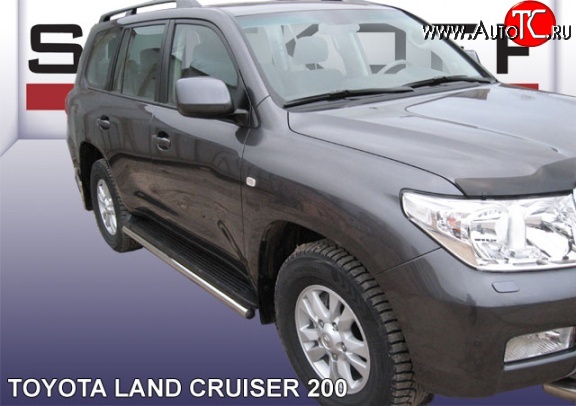 14 599 р. Защита штатных порогов из круглой трубы диаметром 57 мм Slitkoff  Toyota Land Cruiser  200 (2007-2012) дорестайлинг (Цвет: нержавеющая полированная сталь)  с доставкой в г. Кемерово