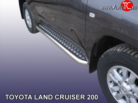 25 649 р. Широкая защита порогов с трубой диаметром 42 мм Slitkoff  Toyota Land Cruiser  200 (2007-2012) дорестайлинг (Цвет: нержавеющая полированная сталь)  с доставкой в г. Кемерово