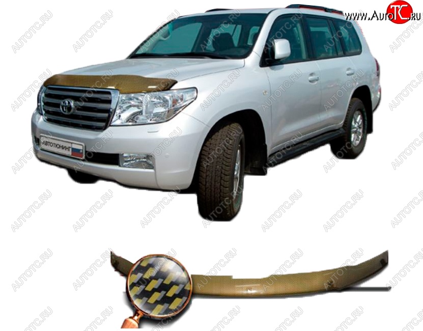 1 989 р. Дефлектор капота CA-Plastiс  Toyota Land Cruiser  200 (2007-2012) дорестайлинг (серия Шелкография карбон-золото)  с доставкой в г. Кемерово