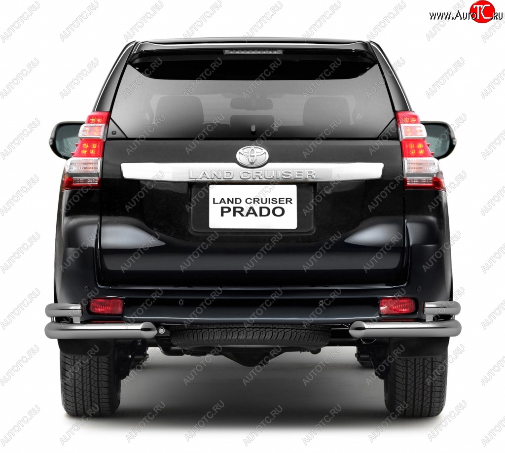 25 269 р. Защита заднего бампера Petroil Tuning 63/51 мм  Toyota Land Cruiser Prado  J150 (2009-2013) дорестайлинг (Нержавеющая полированная сталь)  с доставкой в г. Кемерово