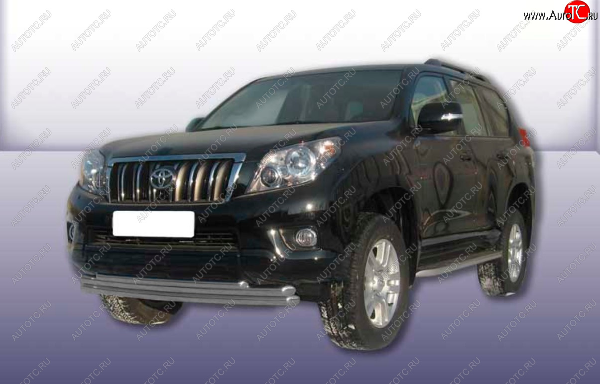 13 949 р. Защита переднего бампера Slitkoff (Ø 57+Ø 57+Ø 42, тройная).  Toyota Land Cruiser Prado  J150 (2009-2013) дорестайлинг (Сталь с полимерным покрытием. Цвет: серебристый)  с доставкой в г. Кемерово