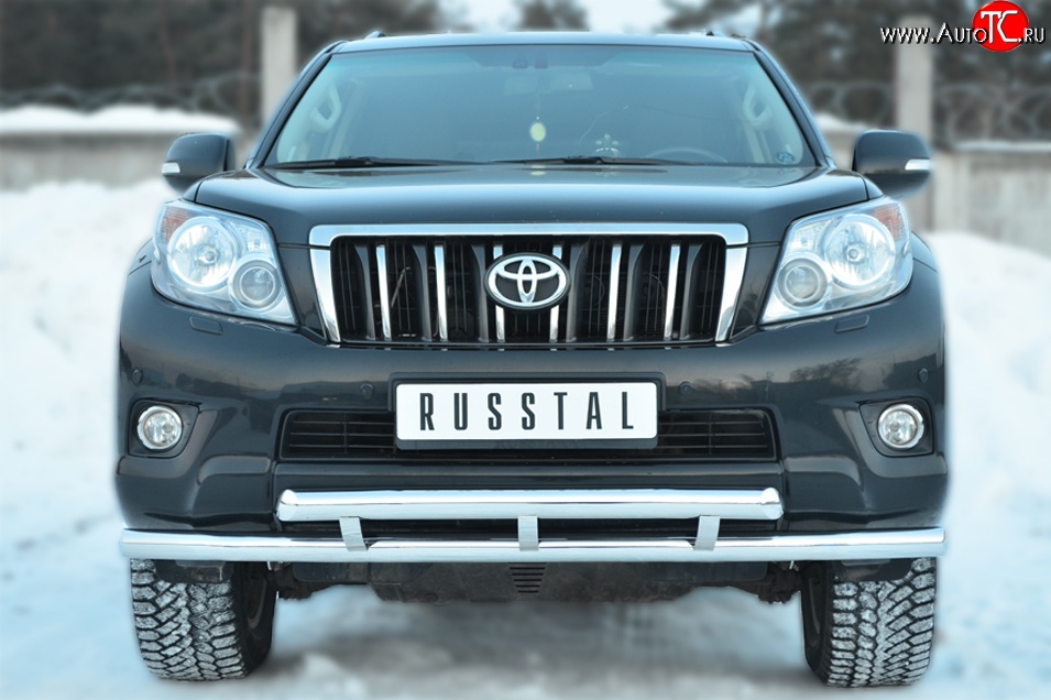24 649 р. Защита переднего бампера (2 трубыØ63 мм, нержавейка) SLITKOFF  Toyota Land Cruiser Prado  J150 (2009-2013) дорестайлинг  с доставкой в г. Кемерово