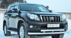 25 499 р. Защита переднего бампера (2 трубыØ76 и 63 мм, нержавейка) SLITKOFF  Toyota Land Cruiser Prado  J150 (2009-2013) дорестайлинг  с доставкой в г. Кемерово. Увеличить фотографию 4