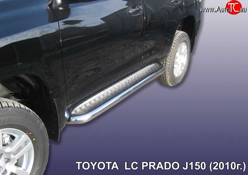 24 399 р. Широкая защита порогов Slitkoff Toyota Land Cruiser Prado J150 дорестайлинг (2009-2013) (Цвет: нержавеющая полированная сталь)  с доставкой в г. Кемерово