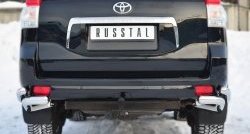 Защита заднего бампера (2 трубы Ø76 и 63 мм уголки, нержавейка) SLITKOFF Toyota Land Cruiser Prado  J150 (2009-2013) дорестайлинг