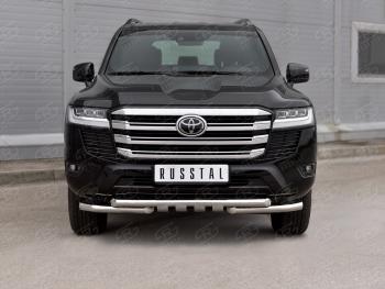 Защита переднего бампера (Ø63 мм с клыками, нержавейка) SLITKOFF Toyota Land Cruiser  J300 (2021-2025) дорестайлинг