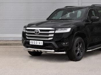 35 999 р. Защита переднего бампера (Ø63 мм с клыками, нержавейка) SLITKOFF  Toyota Land Cruiser  J300 (2021-2025) дорестайлинг  с доставкой в г. Кемерово. Увеличить фотографию 2
