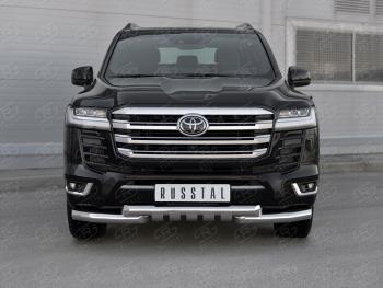 Защита переднего бампера (Ø76 мм с клыками, нержавейка, 70TH ANNIVERSARY) SLITKOFF Toyota Land Cruiser  J300 (2021-2025) дорестайлинг