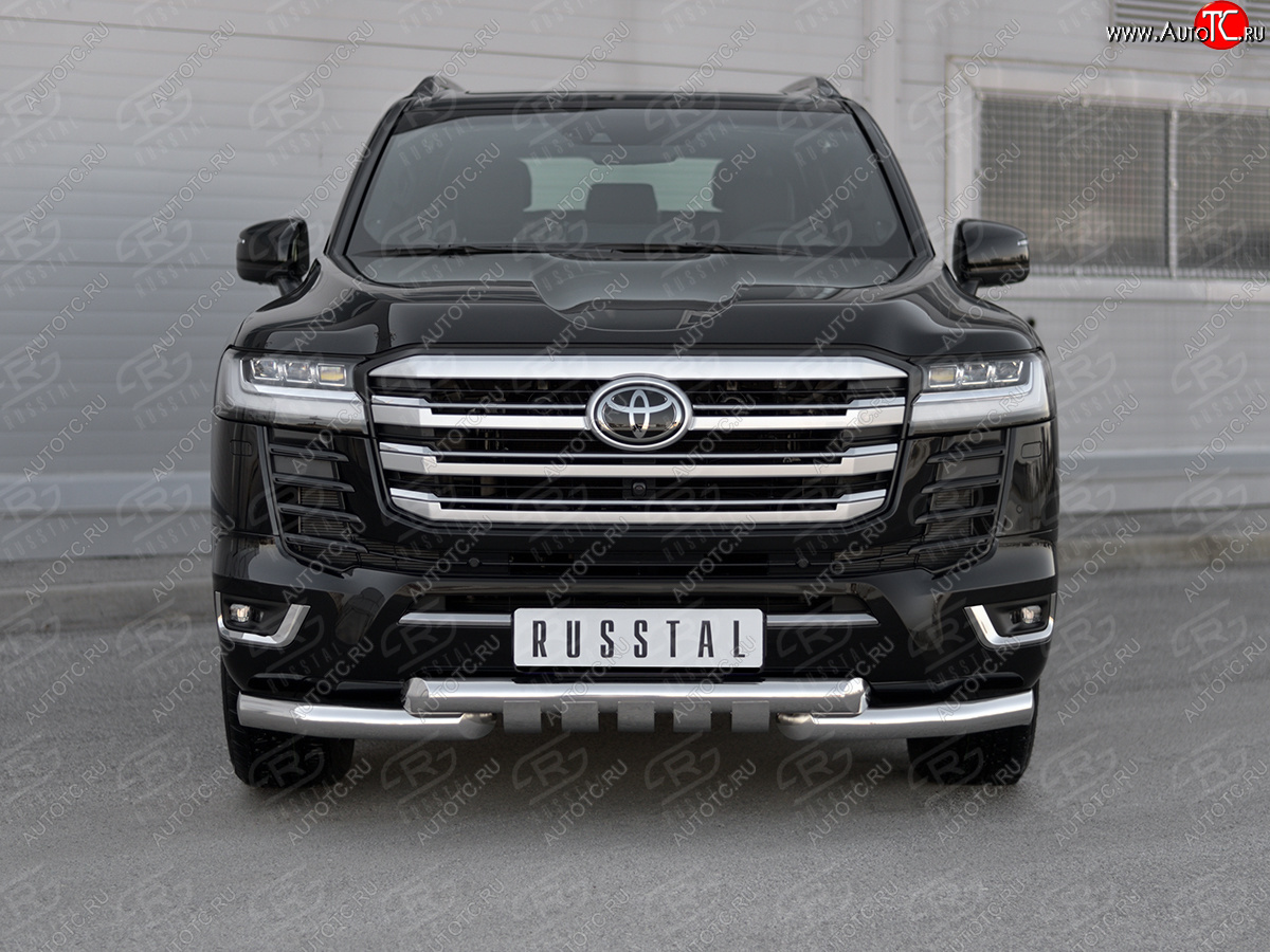 36 749 р. Защита переднего бампера (Ø76 мм с клыками, нержавейка, 70TH ANNIVERSARY) SLITKOFF  Toyota Land Cruiser  J300 (2021-2025) дорестайлинг  с доставкой в г. Кемерово