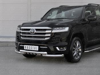 36 749 р. Защита переднего бампера (Ø76 мм с клыками, нержавейка, 70TH ANNIVERSARY) SLITKOFF  Toyota Land Cruiser  J300 (2021-2025) дорестайлинг  с доставкой в г. Кемерово. Увеличить фотографию 2
