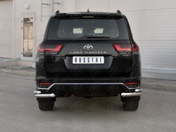 Защита заднего бампера (Ø63 и 42 мм, нержавейка, 70TH ANNIVERSARY) SLITKOFF Toyota Land Cruiser  J300 (2021-2025) дорестайлинг