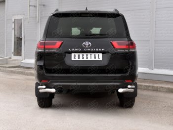Защита заднего бампера (2 трубы Ø63 и 42 мм, нержавейка) SLITKOFF Toyota Land Cruiser  J300 (2021-2025) дорестайлинг