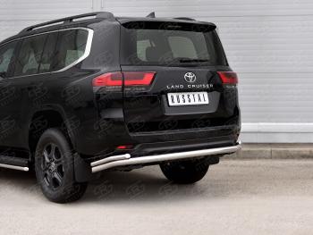 Защита заднего бампера (2 трубы Ø63 и 42 мм, нержавейка) Toyota Land Cruiser  J300 (2021-2025) дорестайлинг