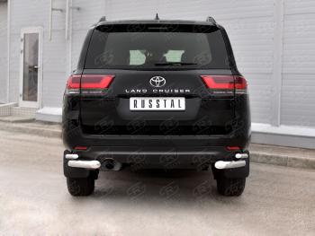 Защита заднего бампера (2 трубы, Ø76 и 42 мм, нержавейка) Toyota Land Cruiser  J300 (2021-2025) дорестайлинг (полированная нержавейка)