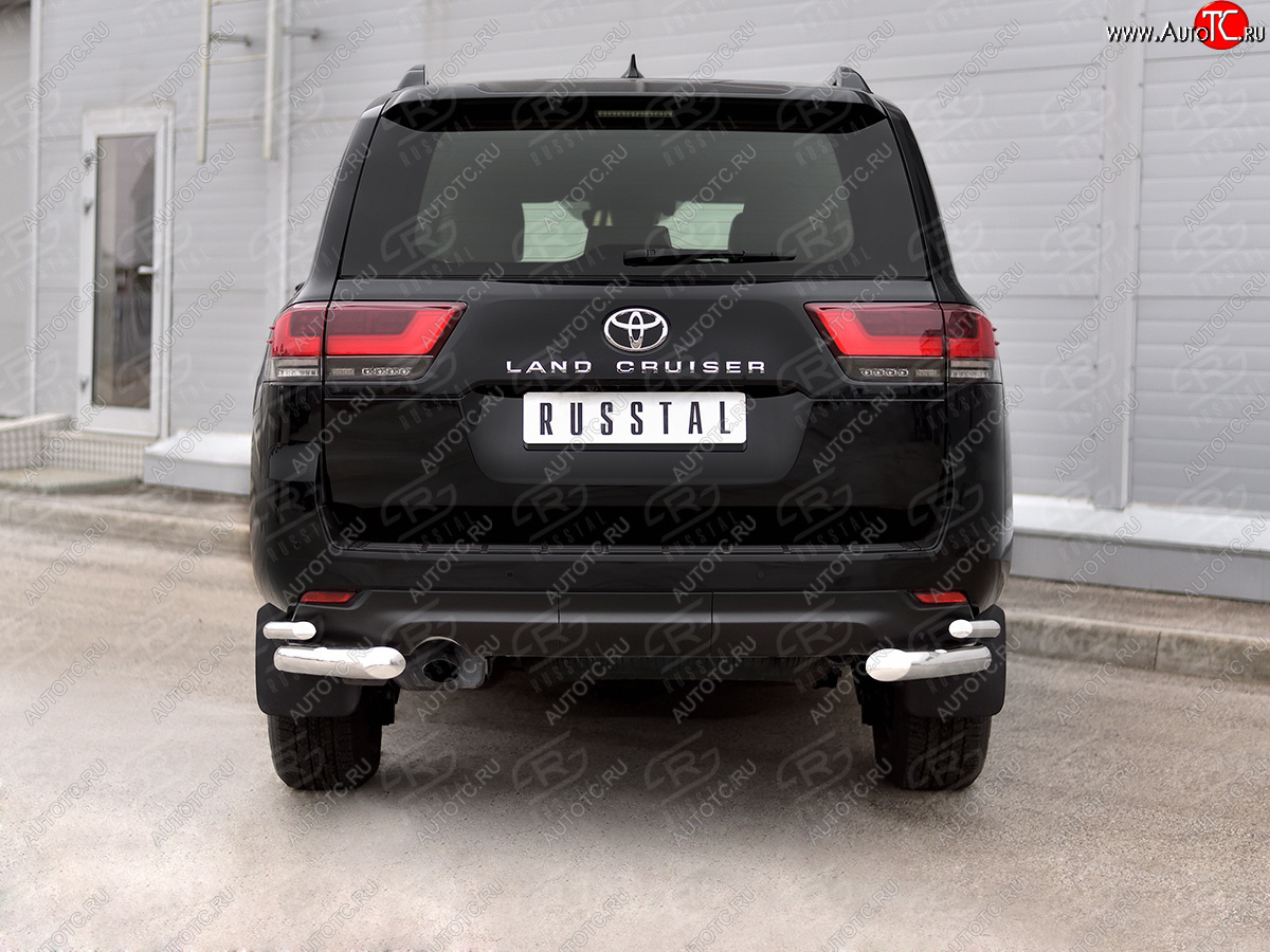 24 599 р. Защита заднего бампера (2 трубы, Ø76 и 42 мм, нержавейка)  Toyota Land Cruiser  J300 (2021-2025) дорестайлинг (полированная нержавейка)  с доставкой в г. Кемерово