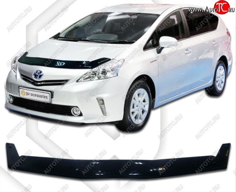 2 159 р. Дефлектор капота CA-Plastiс  Toyota Prius  Alfa лифтбек (2011-2015) рестайлинг (Classic черный, Без надписи)  с доставкой в г. Кемерово