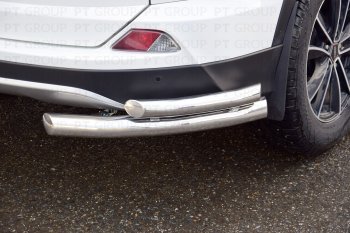 Защита заднего бампера Petroil Tuning (уголки двойные, d63/51) Toyota RAV4  XA40 (2015-2019) 5 дв. рестайлинг (Нержавеющая полированная сталь)