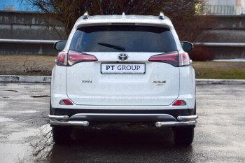 18 899 р. Защита заднего бампера Petroil Tuning (уголки двойные, d63/51)  Toyota RAV4  XA40 (2015-2019) 5 дв. рестайлинг (Нержавеющая полированная сталь)  с доставкой в г. Кемерово. Увеличить фотографию 2