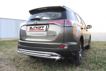 Защита заднего бампера Slitkoff (Ø57 и 42 мм, радиусная) Toyota RAV4  XA40 (2015-2019) 5 дв. рестайлинг