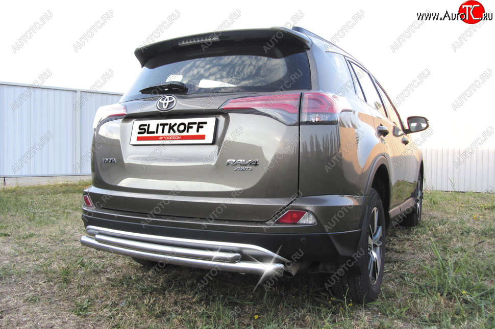 10 999 р. Защита заднего бампера Slitkoff (Ø57 и 42 мм, радиусная)  Toyota RAV4  XA40 (2015-2019) 5 дв. рестайлинг (Нержавейка полированная)  с доставкой в г. Кемерово