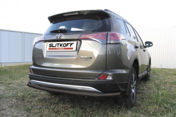 Защита заднего бампера Slitkoff (Ø57 мм, длинная) Toyota RAV4  XA40 (2015-2019) 5 дв. рестайлинг (Сталь с полимерным покрытием в цвет: черный)