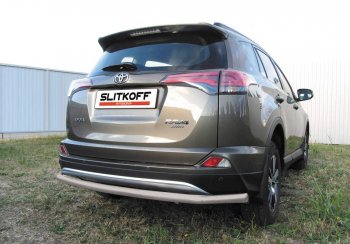 Защита заднего бампера Slitkoff (Ø57 мм, длинная) Toyota RAV4  XA40 (2015-2019) 5 дв. рестайлинг (Сталь с полимерным покрытием в цвет: серебристый)