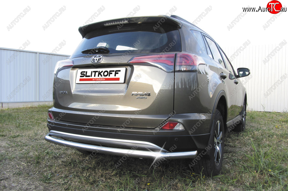 11 749 р. Защита заднего бампера Slitkoff (Ø57 мм, длинная)  Toyota RAV4  XA40 (2015-2019) 5 дв. рестайлинг (Нержавейка полированная)  с доставкой в г. Кемерово
