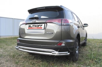 Защита заднего бампера Slitkoff (Ø57 и 42 мм, длинная) Toyota RAV4  XA40 (2015-2019) 5 дв. рестайлинг