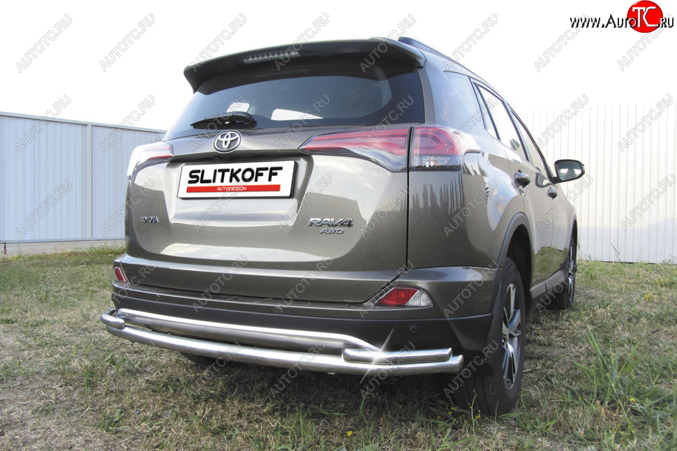 13 699 р. Защита заднего бампера Slitkoff (Ø57 и 42 мм, длинная)  Toyota RAV4  XA40 (2015-2019) 5 дв. рестайлинг (Нержавейка полированная)  с доставкой в г. Кемерово