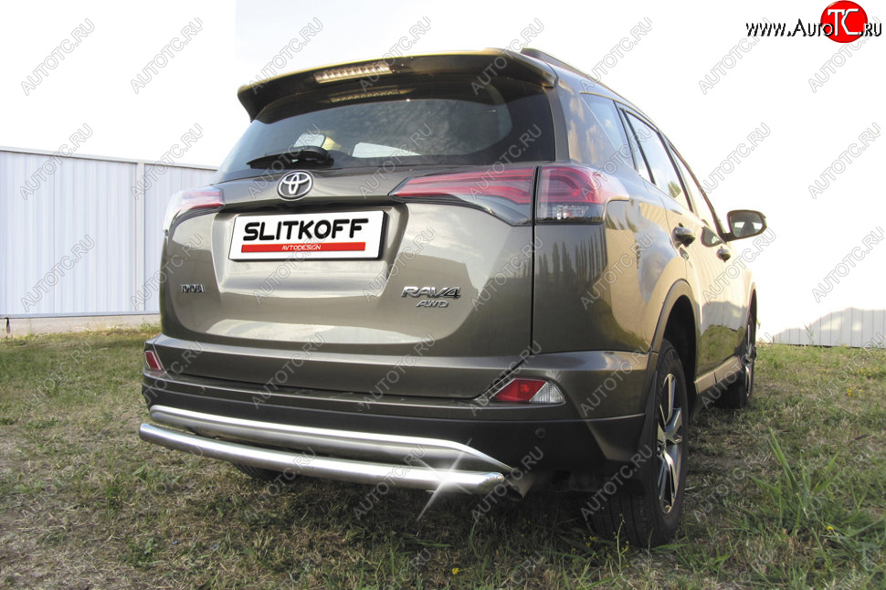 8 999 р. Защита заднего бампера Slitkoff (Ø57 мм, радиусная)  Toyota RAV4  XA40 (2015-2019) 5 дв. рестайлинг (Нержавейка полированная)  с доставкой в г. Кемерово