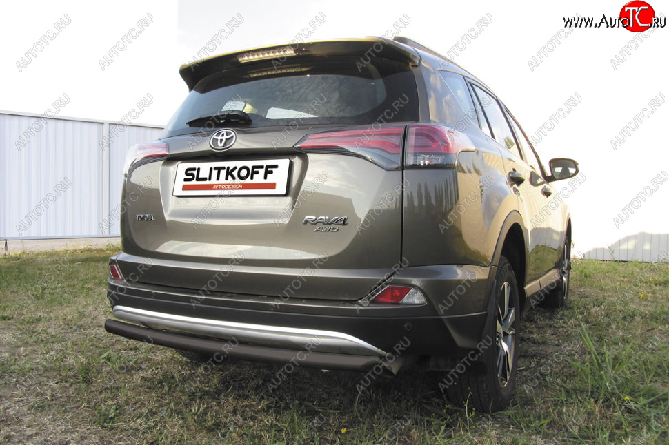 6 399 р. Защита заднего бампера Slitkoff (Ø57 мм, радиусная)  Toyota RAV4  XA40 (2015-2019) 5 дв. рестайлинг (Сталь с полимерным покрытием в цвет: черный)  с доставкой в г. Кемерово