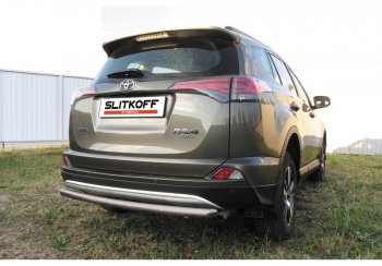 Защита заднего бампера Slitkoff (Ø57 мм, радиусная) Toyota RAV4  XA40 (2015-2019) 5 дв. рестайлинг (Сталь с полимерным покрытием в цвет: серебристый)