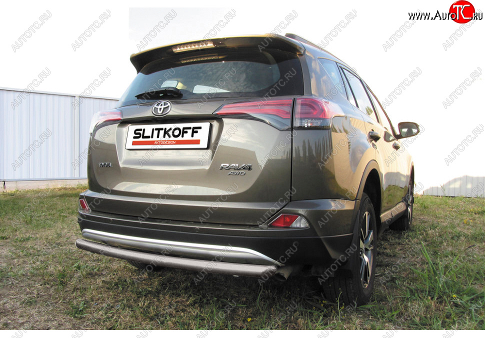 6 399 р. Защита заднего бампера Slitkoff (Ø57 мм, радиусная)  Toyota RAV4  XA40 (2015-2019) 5 дв. рестайлинг (Сталь с полимерным покрытием в цвет: серебристый)  с доставкой в г. Кемерово