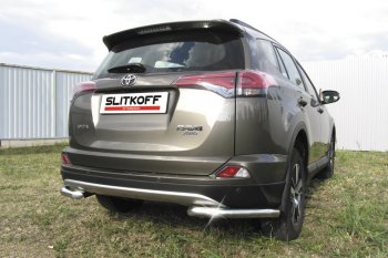 8 849 р. Защита заднего бампера Slitkoff (Ø57 мм, уголки)  Toyota RAV4  XA40 (2015-2019) 5 дв. рестайлинг (Нержавейка полированная)  с доставкой в г. Кемерово. Увеличить фотографию 2