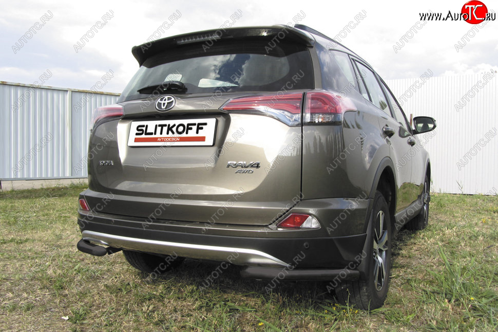 8 849 р. Защита заднего бампера Slitkoff (Ø57 мм, уголки)  Toyota RAV4  XA40 (2015-2019) 5 дв. рестайлинг (Нержавейка полированная)  с доставкой в г. Кемерово