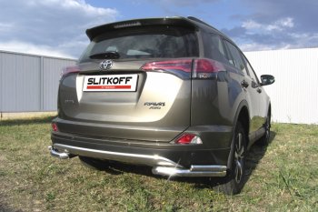 Защита заднего бампера Slitkoff (d57 и 42 мм, уголки) Toyota RAV4  XA40 (2015-2019) 5 дв. рестайлинг