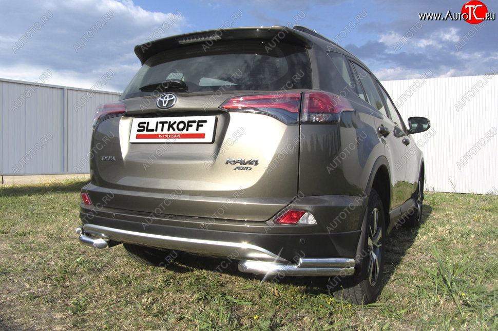 9 799 р. Защита заднего бампера Slitkoff (d57 и 42 мм, уголки)  Toyota RAV4  XA40 (2015-2019) 5 дв. рестайлинг (Нержавейка полированная)  с доставкой в г. Кемерово