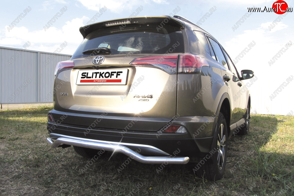 10 999 р. Защита заднего бампера Slitkoff (Ø57 мм, волна)  Toyota RAV4  XA40 (2015-2019) 5 дв. рестайлинг (Нержавейка полированная)  с доставкой в г. Кемерово