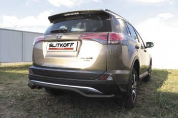 Защита заднего бампера Slitkoff (Ø57 мм, волна) Toyota RAV4  XA40 (2015-2019) 5 дв. рестайлинг (Сталь с полимерным покрытием в цвет: черный)