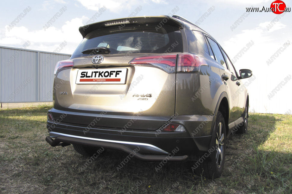 7 749 р. Защита заднего бампера Slitkoff (Ø57 мм, волна)  Toyota RAV4  XA40 (2015-2019) 5 дв. рестайлинг (Сталь с полимерным покрытием в цвет: черный)  с доставкой в г. Кемерово