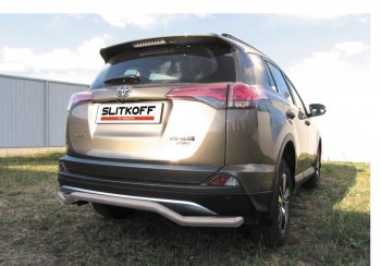 Защита заднего бампера Slitkoff (Ø57 мм, волна) Toyota RAV4  XA40 (2015-2019) 5 дв. рестайлинг (Сталь с полимерным покрытием в цвет: серебристый)