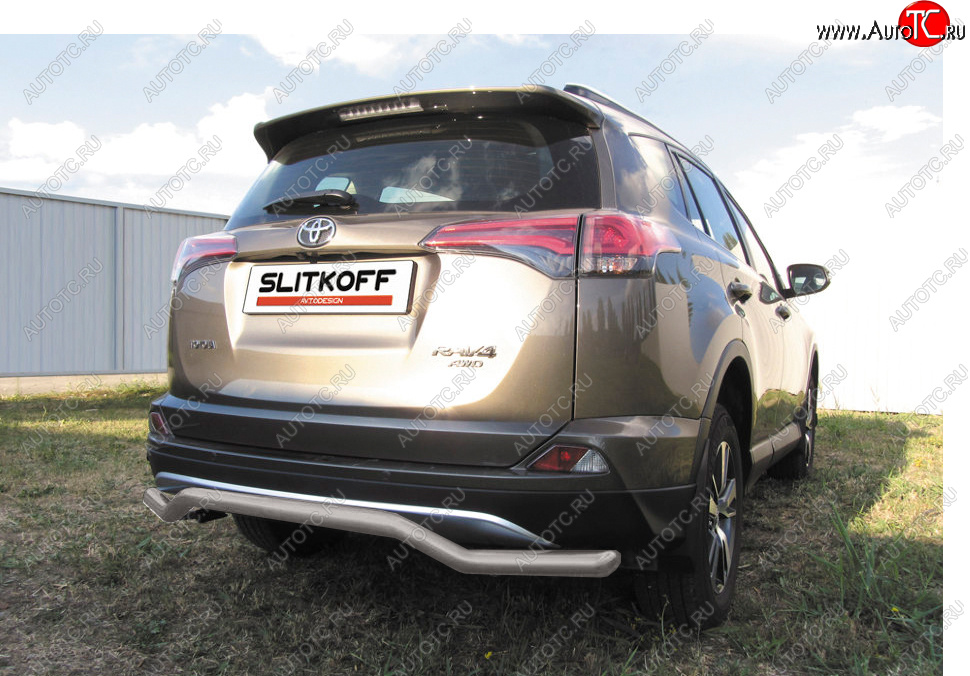 7 749 р. Защита заднего бампера Slitkoff (Ø57 мм, волна)  Toyota RAV4  XA40 (2015-2019) 5 дв. рестайлинг (Сталь с полимерным покрытием в цвет: серебристый)  с доставкой в г. Кемерово