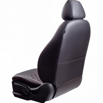 7 199 р. Чехлы для сидений Lord Autofashion Турин Ромб (экокожа)  Toyota RAV4  XA40 (2012-2019) 5 дв. дорестайлинг, 5 дв. рестайлинг (Черный, вставка черная, строчка красная)  с доставкой в г. Кемерово. Увеличить фотографию 3